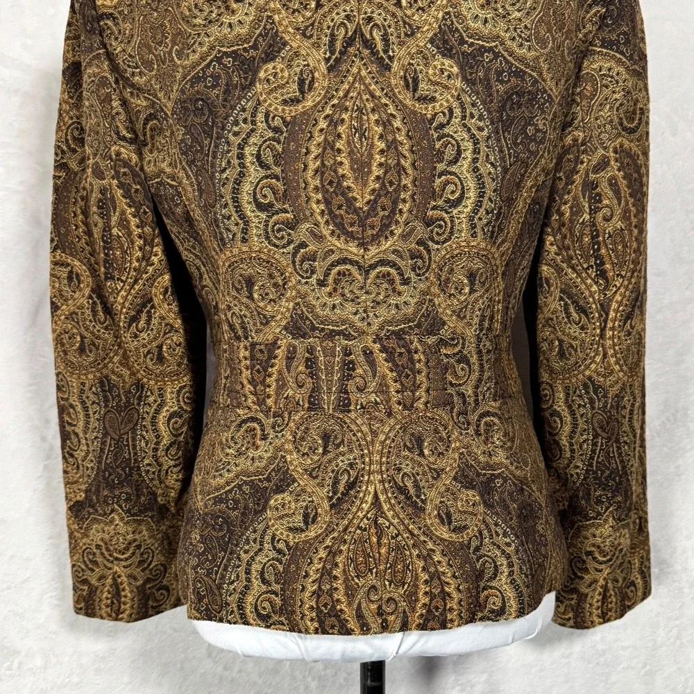 Vintage Paisley Tapestry Blazer Brown Gold Tailored Jacket 12 P Fits Sz Medium P